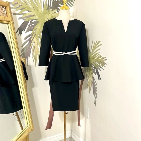 NWT Mina Audin,Defining Couture Craftsmanship,Black Peplum Power Dress,Size 40/8 - Picture 6 of 16